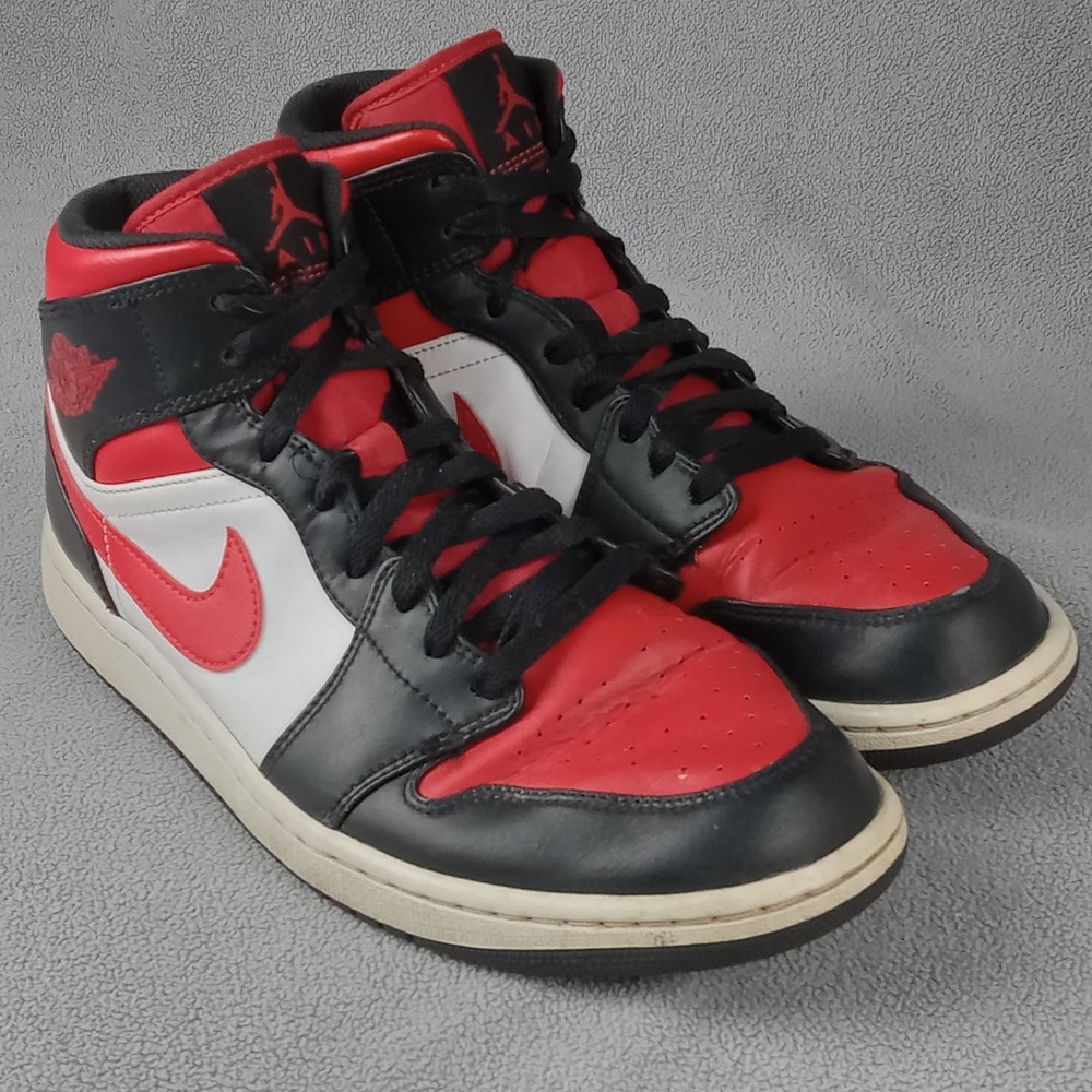 Nike 554724 079 Air Jordan 1 Mid Bred Toe Fire Red/Black US Men's Size 11   6520